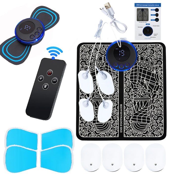 Premium Electric EMS Foot Massager - Rechargeable Pulse Muscle Stimulator with Remote Control, 8 Modes, 19 Intensity Levels