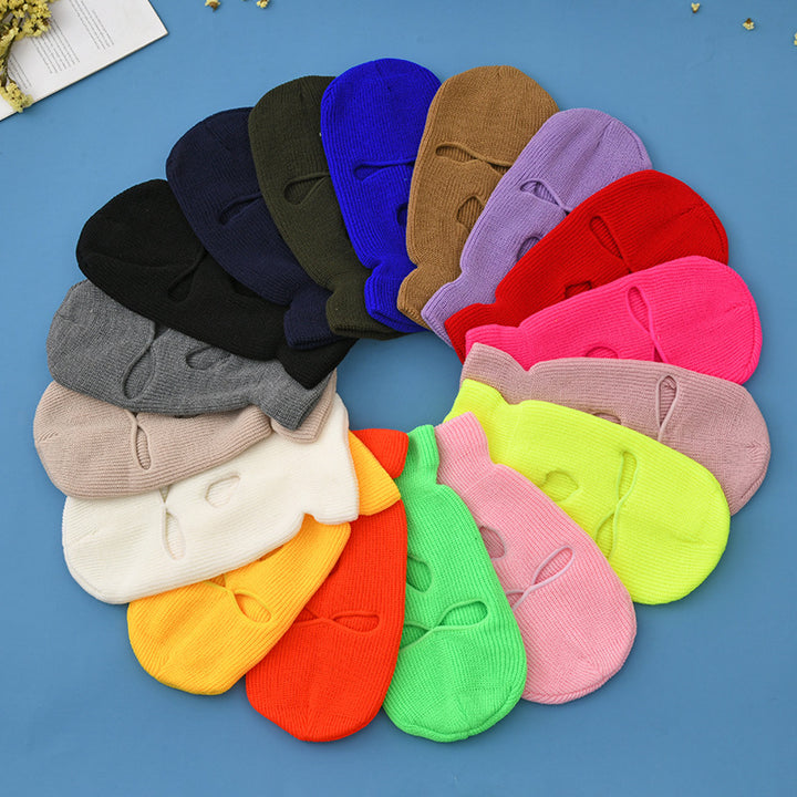 Premium Windproof Full Face Ski Mask – Men’s Wool Balaclava with 3 Holes, Warm Knit Winter Hat, Custom Embroidery, 16 Color