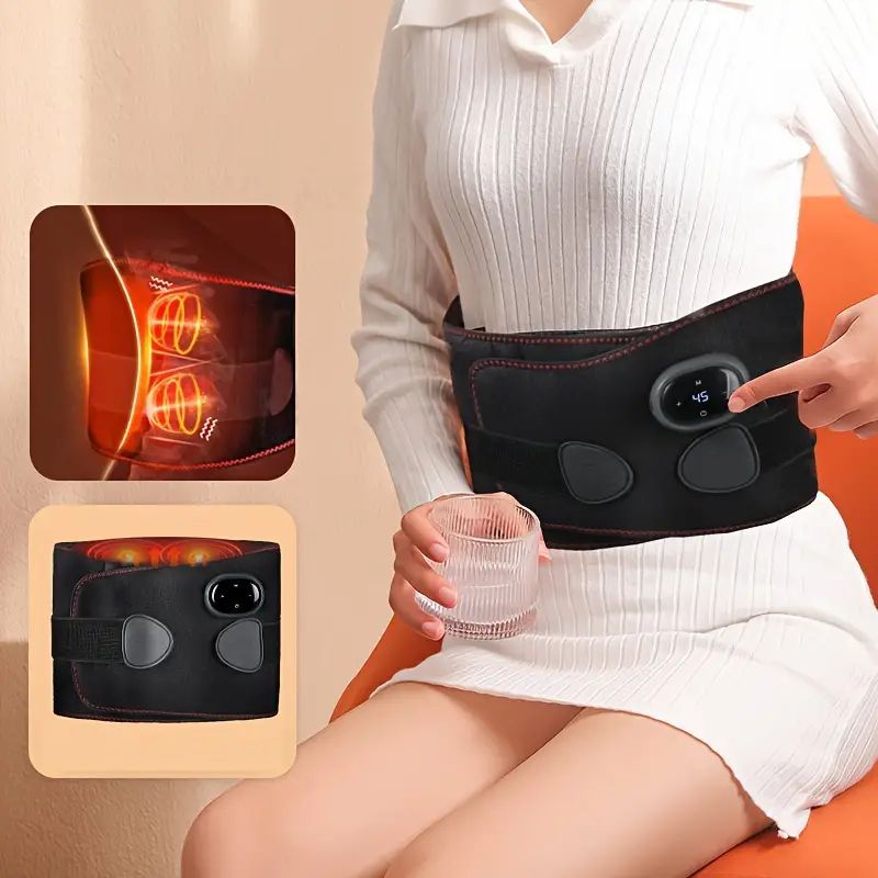 Premium Electric Waist Massager – Portable Lumbar Heating Belt with 3 Vibration Levels & Temperature Control – Adjustable Waist Support Brace for Pain Relief & Comfort