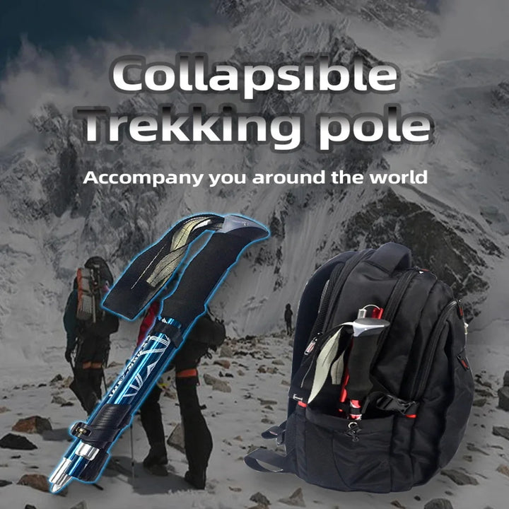 Premium Folding Trekking Pole for Hiking & Walking – Portable Carbon Steel Stick, Adjustable Length, Lightweight & Easy to 