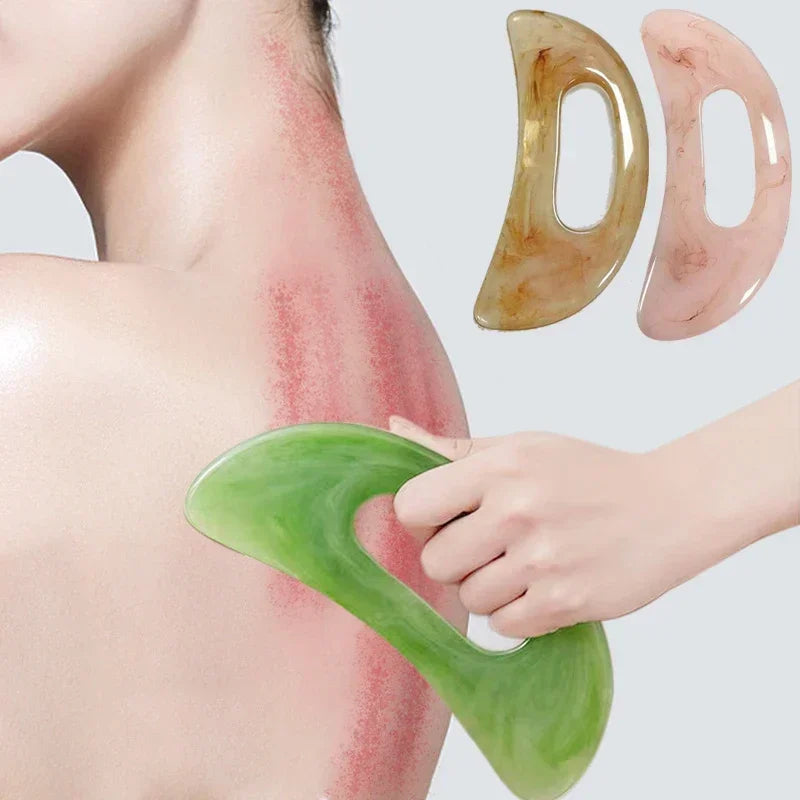Premium Gua Sha Board Resin Massager Scraper for Face Neck Back Acupuncture Therapy - Yellow Green Beige - Massage Tool for 