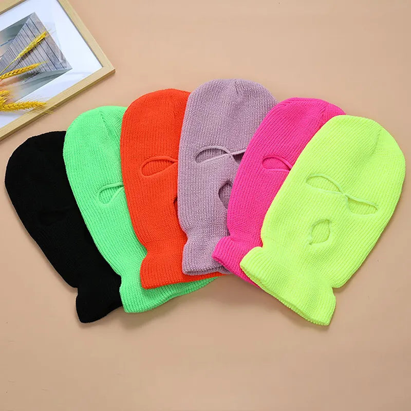 Premium Windproof Full Face Ski Mask – Men’s Wool Balaclava with 3 Holes, Warm Knit Winter Hat, Custom Embroidery, 16 Color