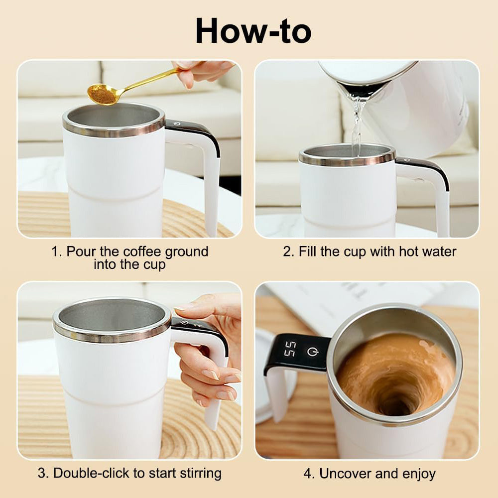 Premium Self Stirring Magnetic Mug – USB Rechargeable Smart Coffee & Tea Cup with LCD Temperature Display – Automatic 