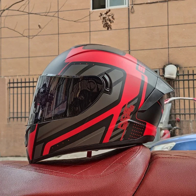 Premium Full Face Racing Motorcycle Helmet – Winter Warm Double Visor, Motorbike Sports Helmet, Adjustable Ventilation