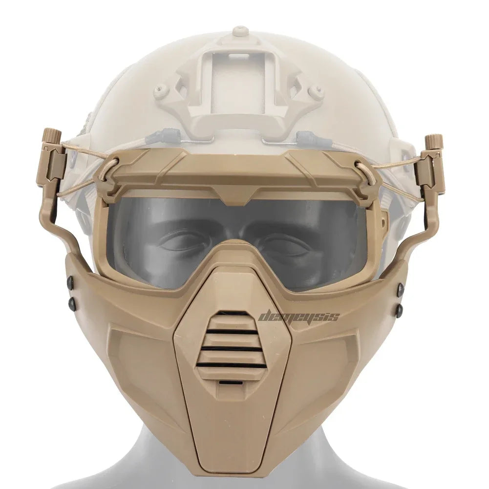 Premium Tactical FAST Helmet Half Face Mask with Flip Goggles – Hunting, Airsoft, Paintball Mask, Helmet Accessories for 