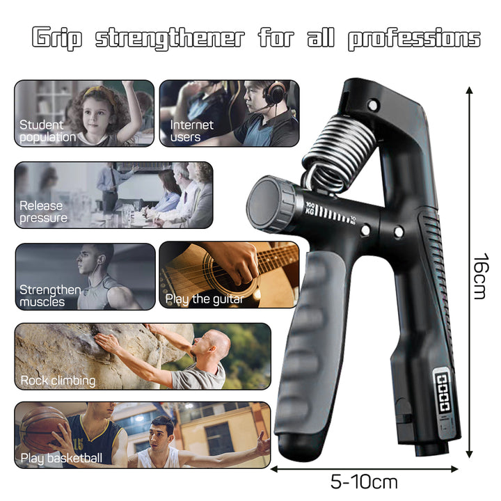 Premium Adjustable Hand Grip Exerciser – 10-100KG Wrist Strengthener for Forearm & Muscle Recovery – Electronic Counter for