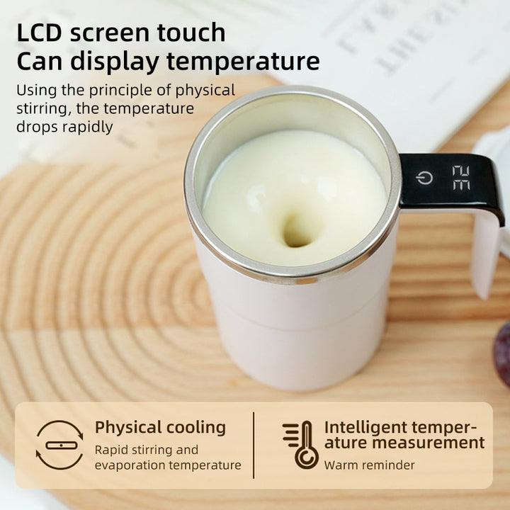 Premium Self Stirring Magnetic Mug – USB Rechargeable Smart Coffee & Tea Cup with LCD Temperature Display – Automatic 