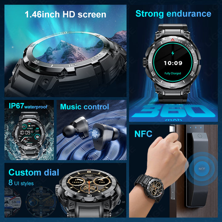 Premium Smartwatch with 1.43" AMOLED Display – GPS, 5ATM Water Resistance, 21-Day Battery Life, 100+ Sports Modes, Bluetooth 