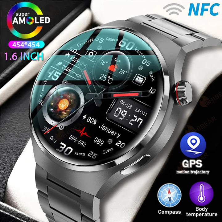 Premium GPS Smart Watch for Men & Women | 360° AMOLED Display, NFC, Bluetooth Call, IP68 Waterproof, Heart Rate Monitor, Fitness Tracker, Sleep Monitoring, Multi-Sport Modes