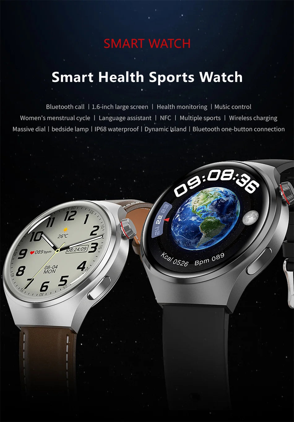 Premium GPS Smart Watch for Men & Women | 360° AMOLED Display, NFC, Bluetooth Call, IP68 Waterproof, Heart Rate Monitor, Fitness Tracker, Sleep Monitoring, Multi-Sport Modes