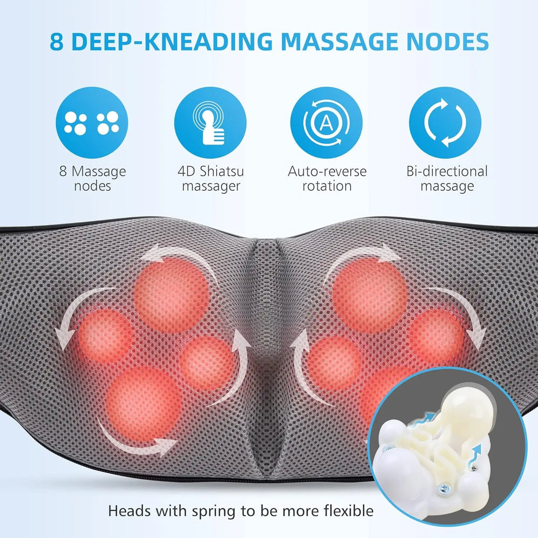Premium Shiatsu Back, Neck & Shoulder Massager with Heating Function, 4D Deep Tissue Kneading Massage Pillow for Full Body 