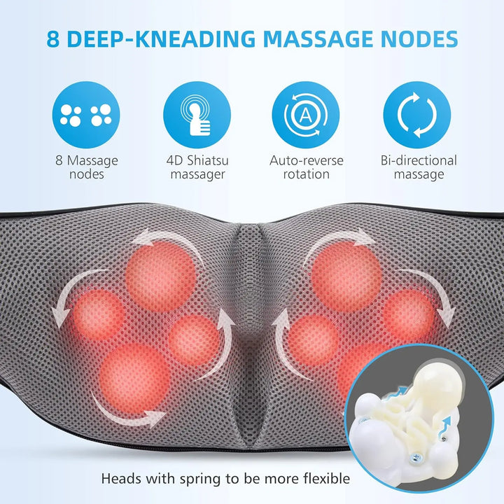 Premium Shiatsu Back, Neck & Shoulder Massager with Heating Function, 4D Deep Tissue Kneading Massage Pillow for Full Body 