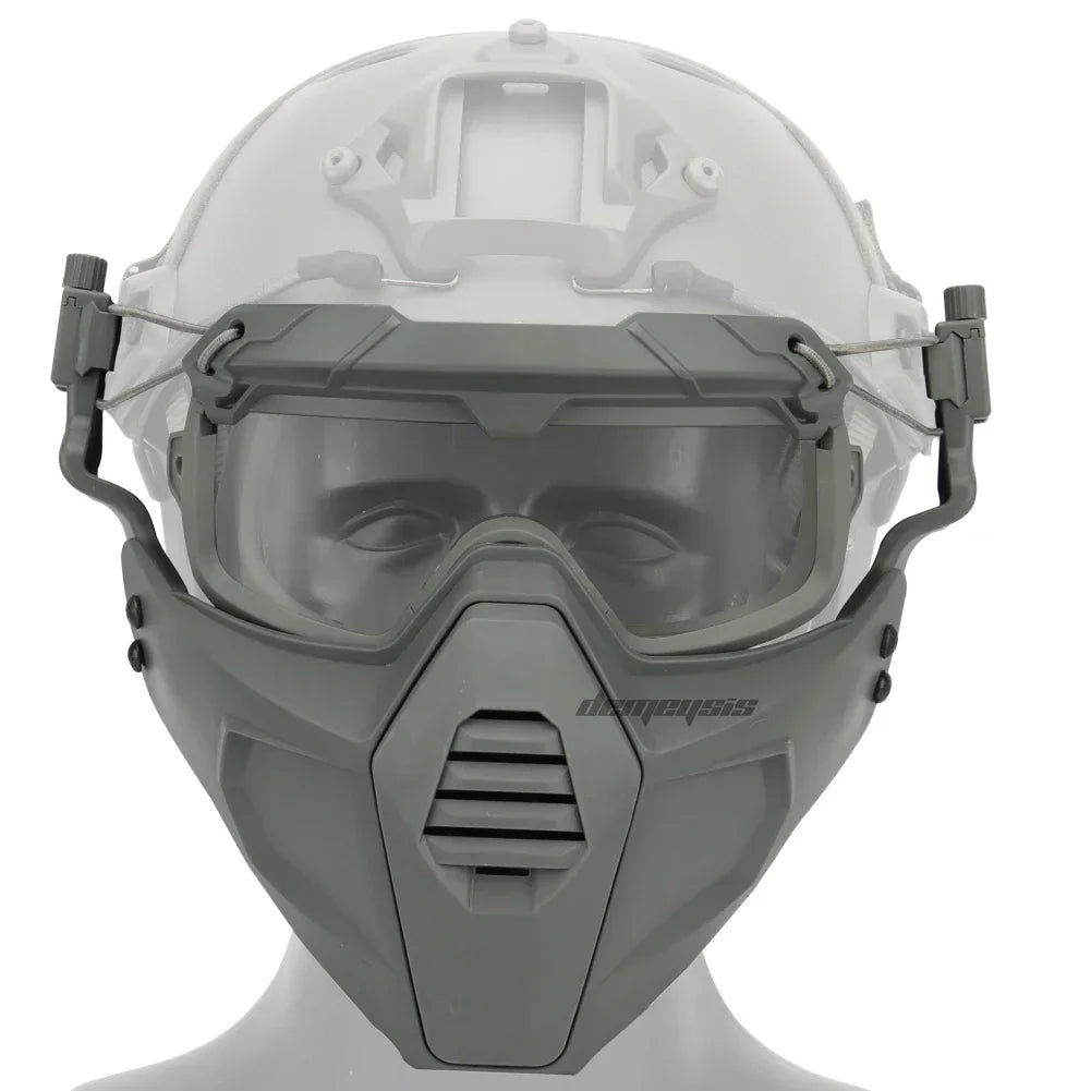 Premium Tactical FAST Helmet Half Face Mask with Flip Goggles – Hunting, Airsoft, Paintball Mask, Helmet Accessories for 