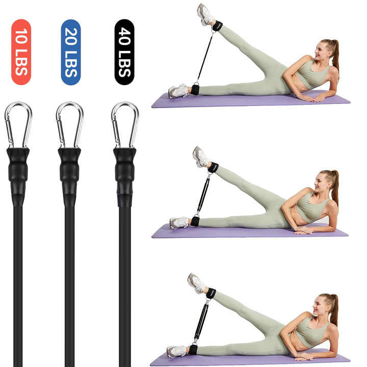 Premium Ankle Resistance Bands with Cuffs – Adjustable Leg & Butt Training Bands, 3 Resistance Levels (10/20/30 lb), for 