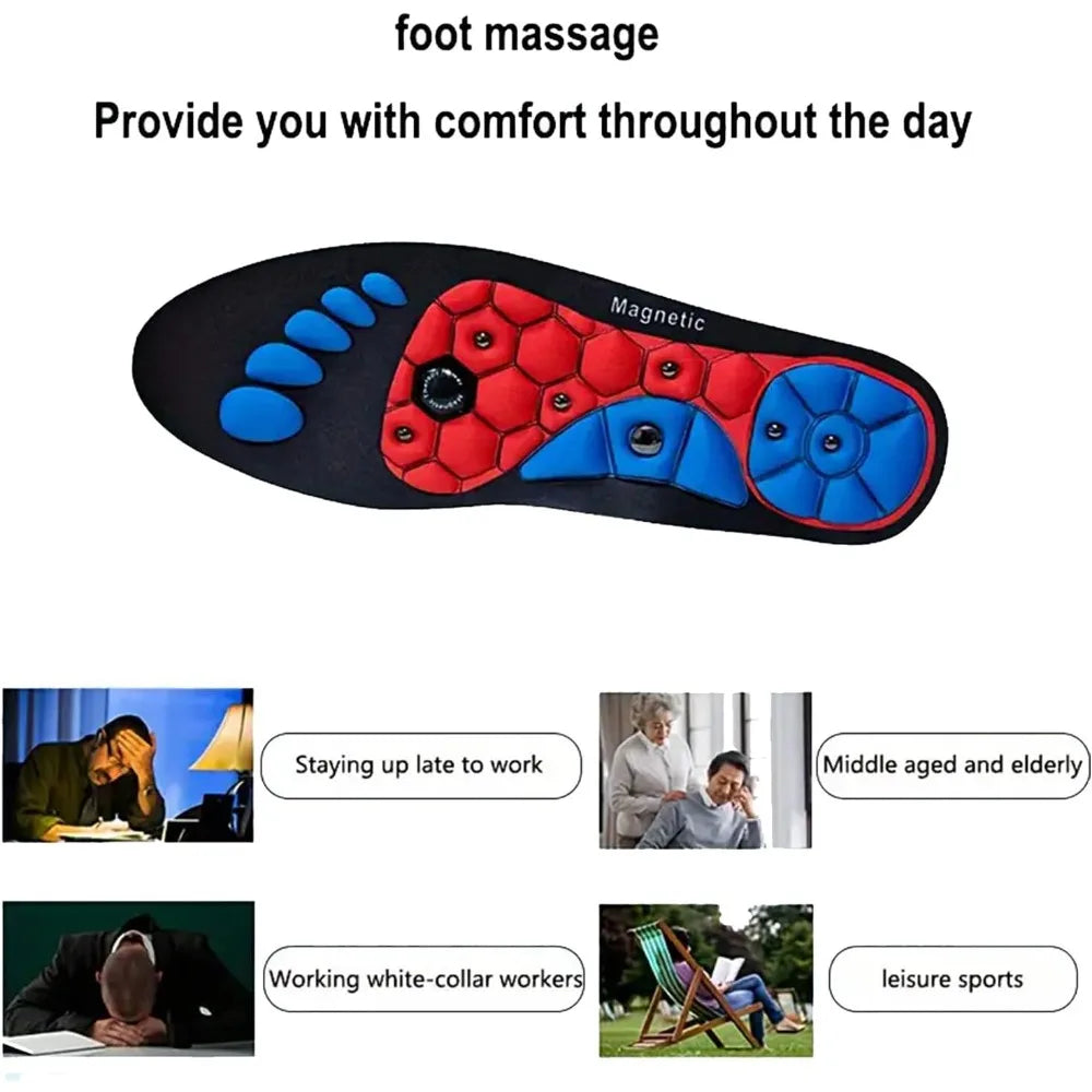 Premium Acupressure Foot Insoles for Men & Women - Orthopedic Gel Magnetic Shoe Inserts for Fatigue Relief, Odor Control  