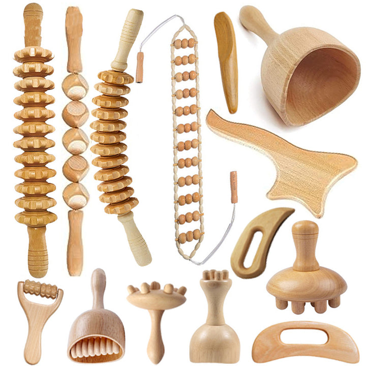 Premium Wooden Therapy Massage Tools – Complete Set for Body Shaping, Anti-Cellulite, Lymphatic Drainage, and Waist Sculpting, Ergonomic Design for Professional and Home Use