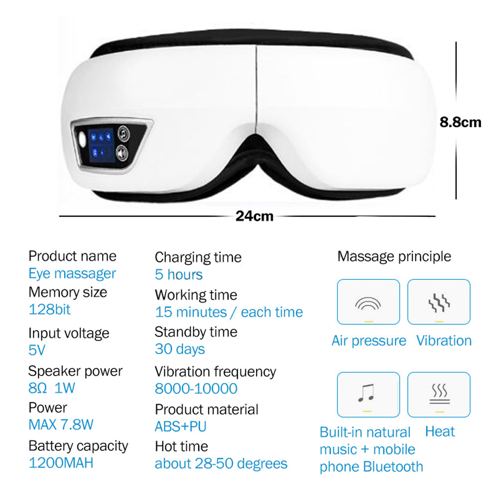 Premium Foldable Eye Massager – Vibration Airbag Pressure with Hot Compress and Bluetooth Music, Relieves Eye Fatigue