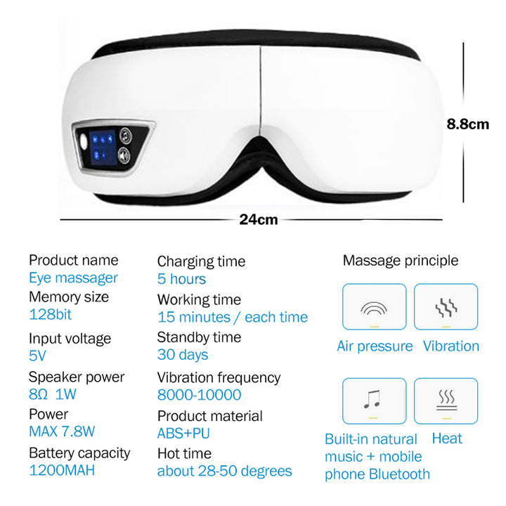 Premium Foldable Eye Massager – Vibration Airbag Pressure with Hot Compress and Bluetooth Music, Relieves Eye Fatigue