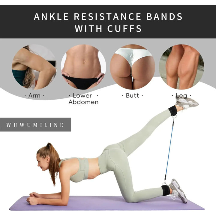 Premium Ankle Resistance Bands with Cuffs – Adjustable Leg & Butt Training Bands, 3 Resistance Levels (10/20/30 lb), for 