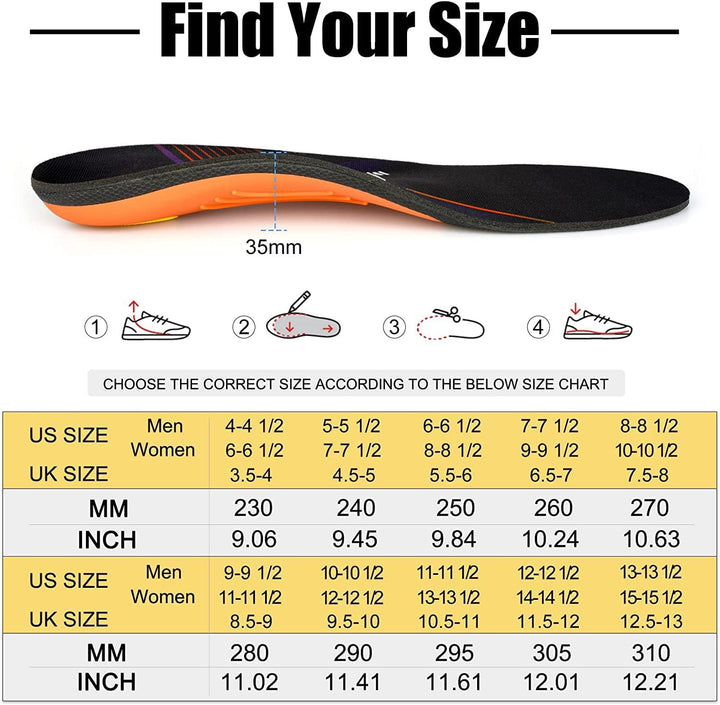 Premium Arch Support Orthotic Insoles – Pain Relief Inserts for Plantar Fasciitis, Flat Feet, and Heel Support, Ideal for