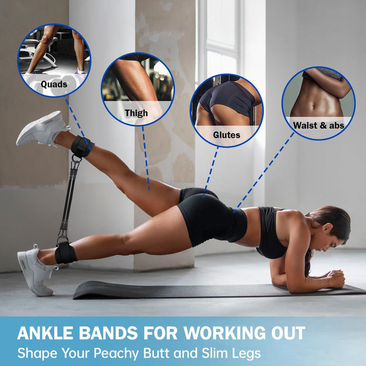 Premium Ankle Resistance Bands with Cuffs – Adjustable Leg & Butt Training Bands, 3 Resistance Levels (10/20/30 lb), for 