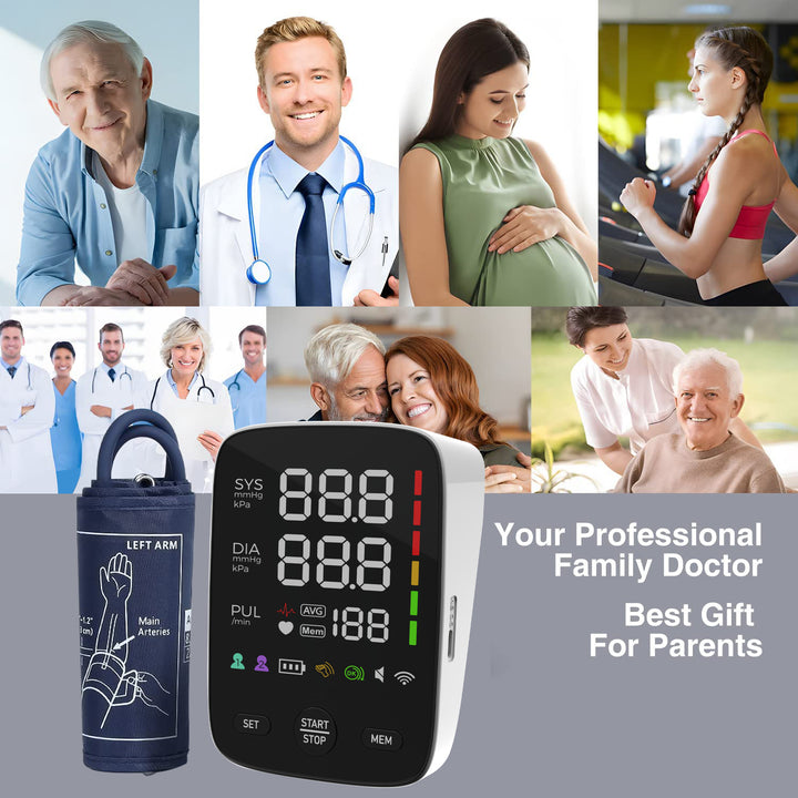 Premium Automatic Upper Arm Blood Pressure Monitor – LED Backlit Screen, 2X120 Memory Groups, Adjustable BP Cuff, Electronic