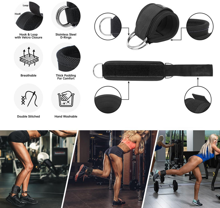Premium Ankle Resistance Bands with Cuffs – Adjustable Leg & Butt Training Bands, 3 Resistance Levels (10/20/30 lb), for 