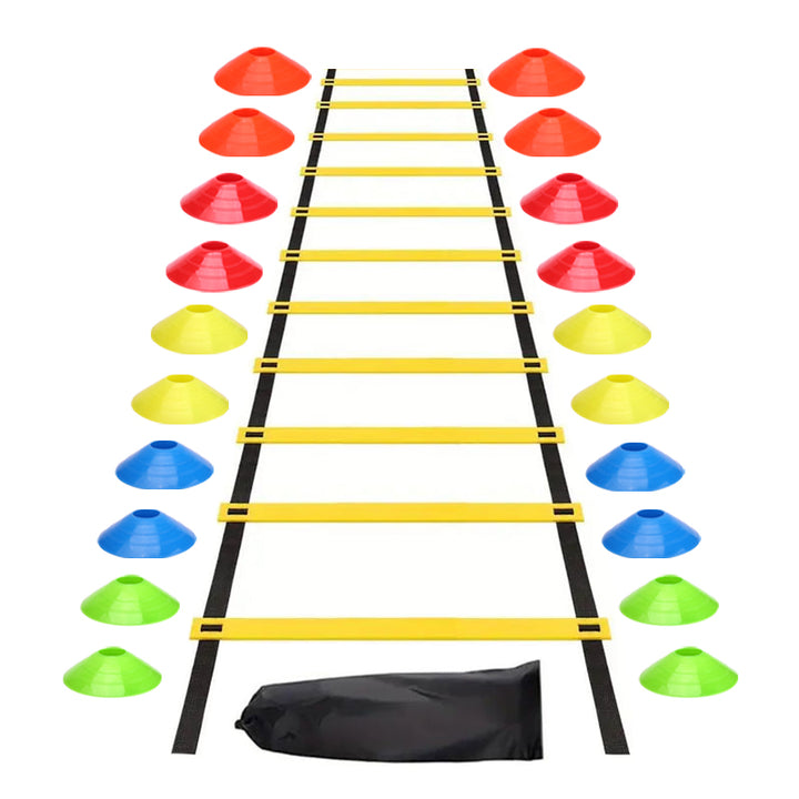 Premium Soccer Speed & Agility Training Set – 19.6ft Agility Ladder, Marking Disks, Training Cones & Parachute for Football