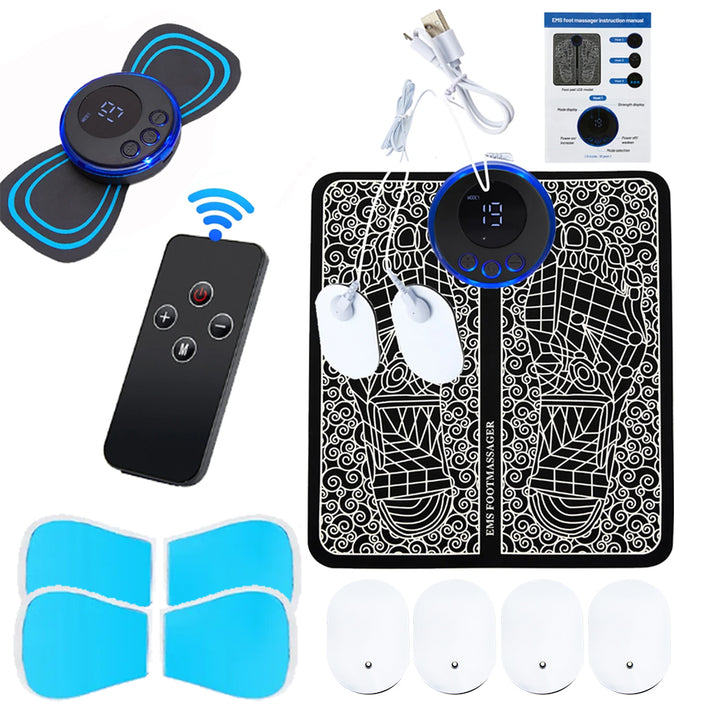 Premium Electric EMS Foot Massager - Rechargeable Pulse Muscle Stimulator with Remote Control, 8 Modes, 19 Intensity Levels
