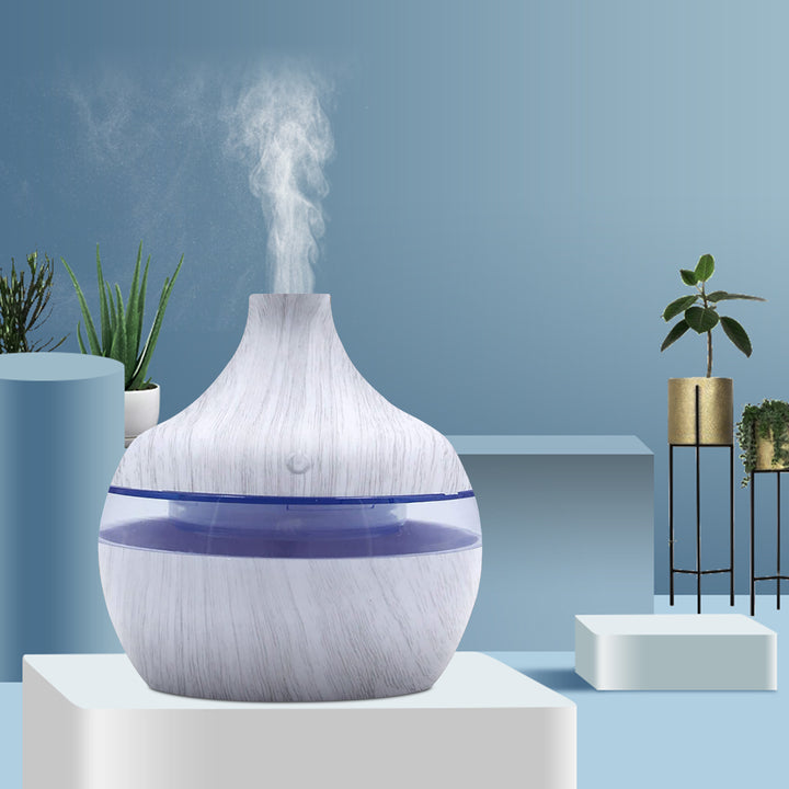 Premium 7-Color LED Aroma Diffuser & USB Humidifier – 300ml Wood Grain Essential Oil Vaporizer for Home, Room, Office