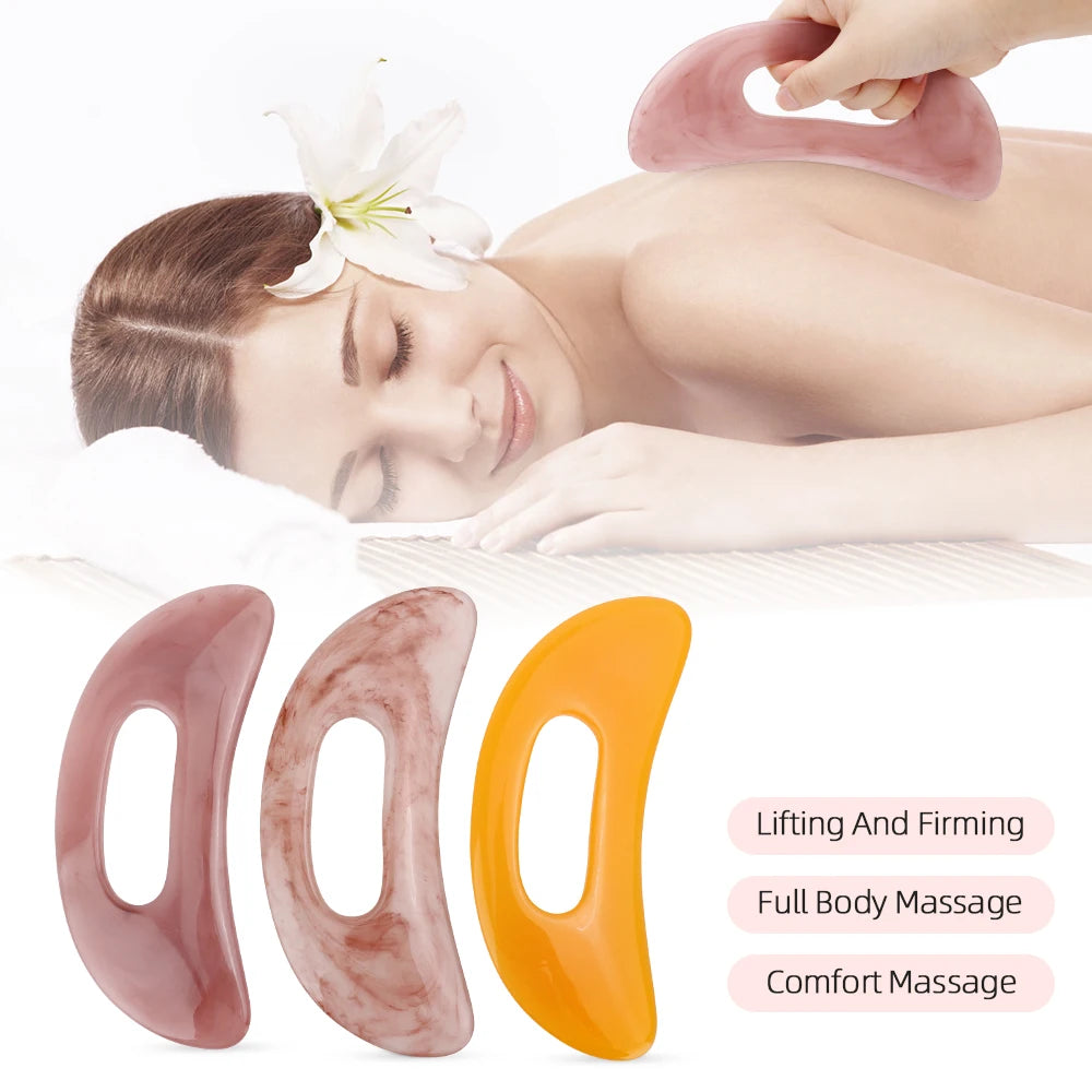 Premium Gua Sha Board Resin Massager Scraper for Face Neck Back Acupuncture Therapy - Yellow Green Beige - Massage Tool for 