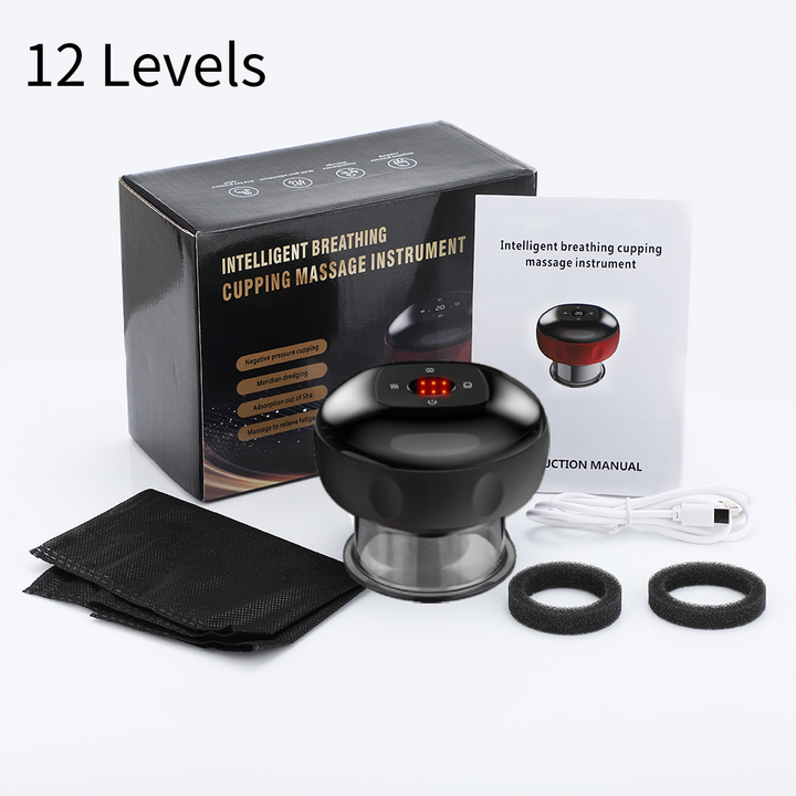 Premium Electric Cupping Therapy Set – Rechargeable Gua Sha Massager, 12-Level Vacuum Suction, Fat Burning & Slimming, Red 