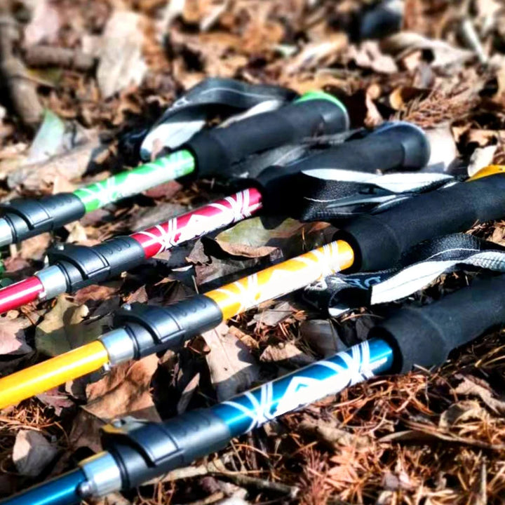 Premium Portable Folding Trekking Pole – Lightweight Alloy Shaft, Carbon Tungsten Steel Tip, Adjustable T-Handle, 4-Section 