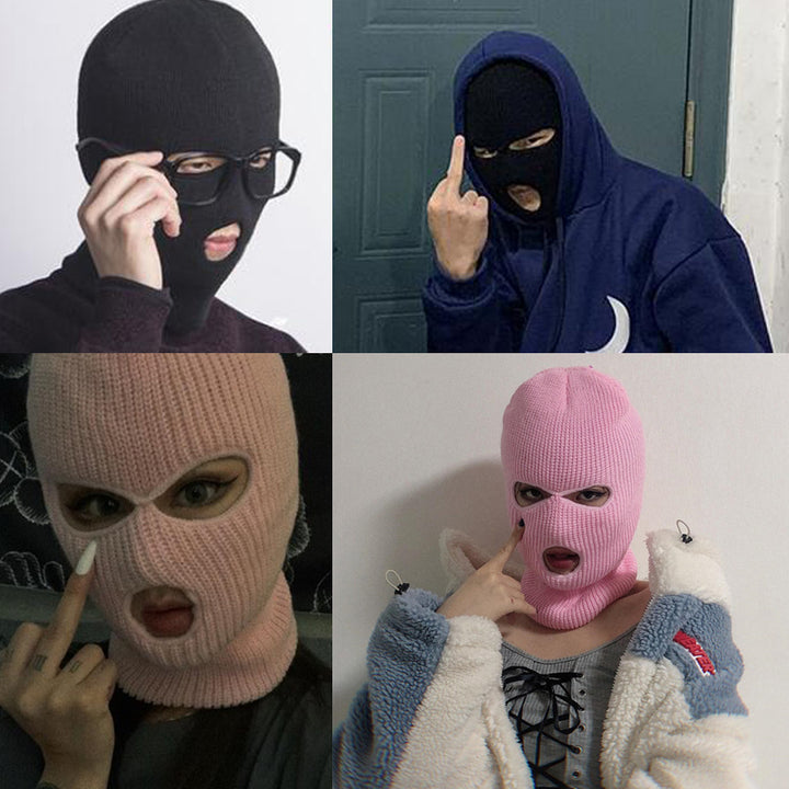 Premium Windproof Full Face Ski Mask – Men’s Wool Balaclava with 3 Holes, Warm Knit Winter Hat, Custom Embroidery, 16 Color