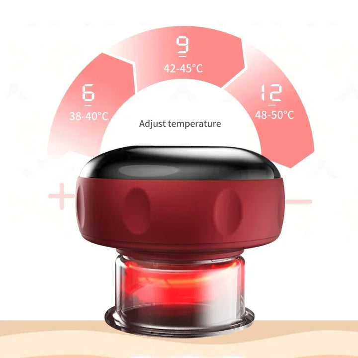 Premium Electric Cupping Therapy Set – Rechargeable Gua Sha Massager, 12-Level Vacuum Suction, Fat Burning & Slimming, Red 