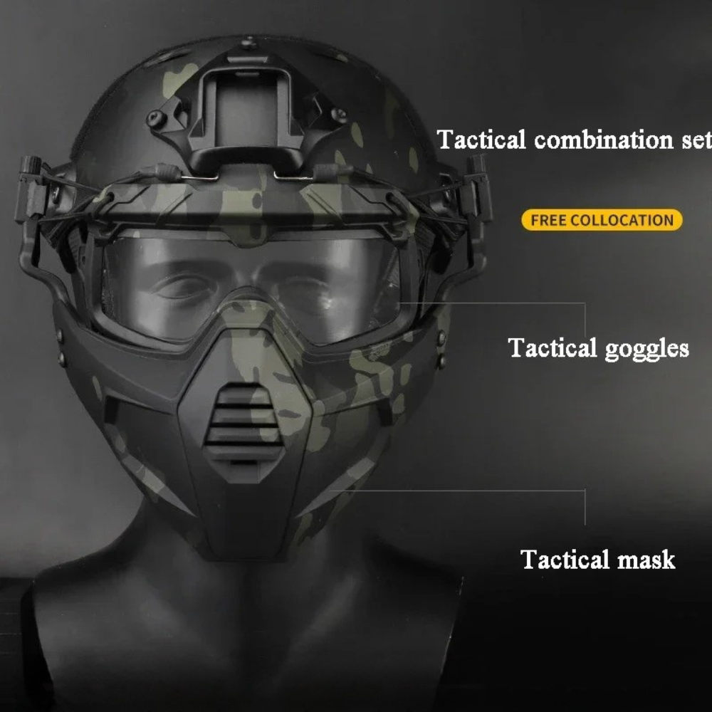 Premium Tactical FAST Helmet Half Face Mask with Flip Goggles – Hunting, Airsoft, Paintball Mask, Helmet Accessories for Shooting & Tactical Gear