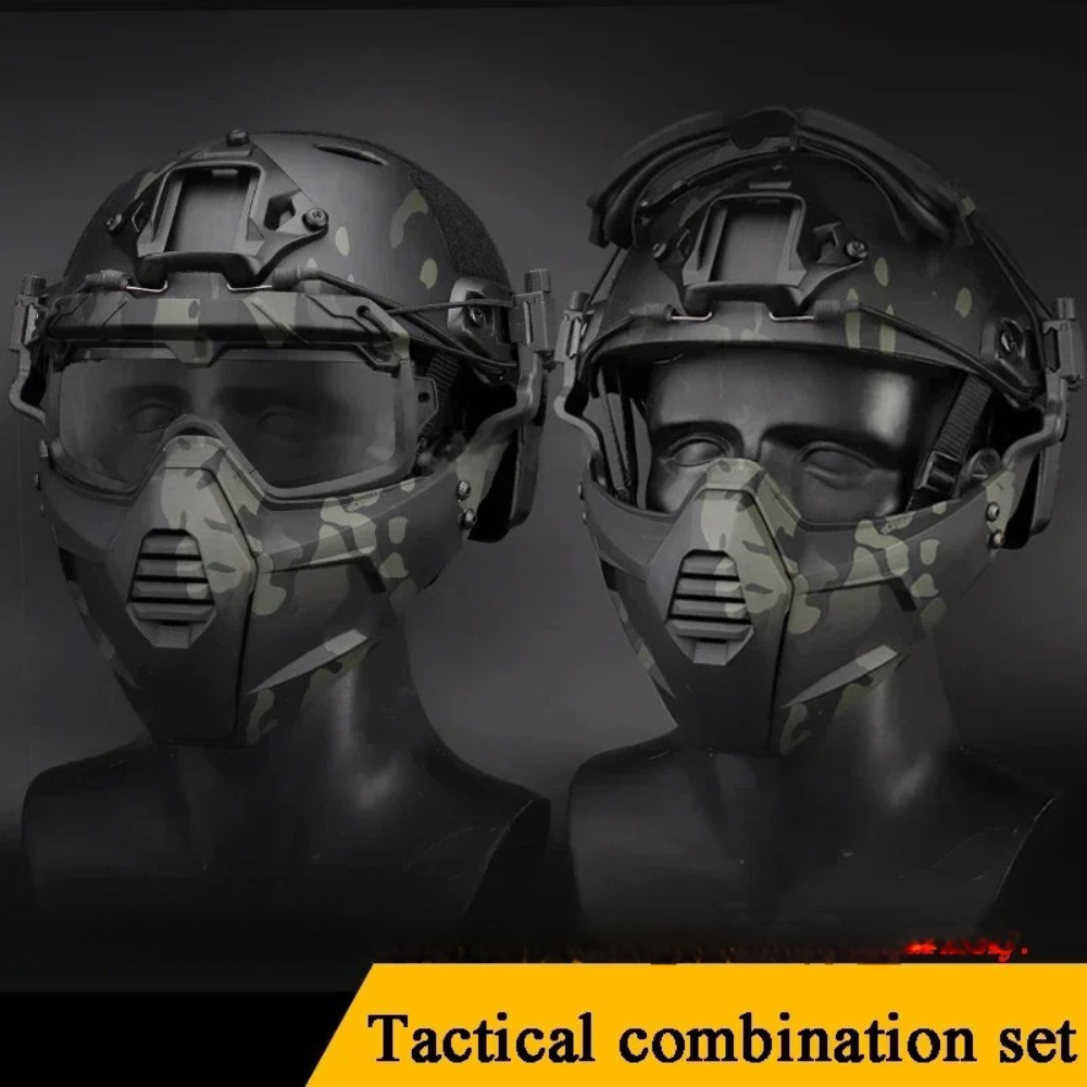 Premium Tactical FAST Helmet Half Face Mask with Flip Goggles – Hunting, Airsoft, Paintball Mask, Helmet Accessories for Shooting & Tactical Gear