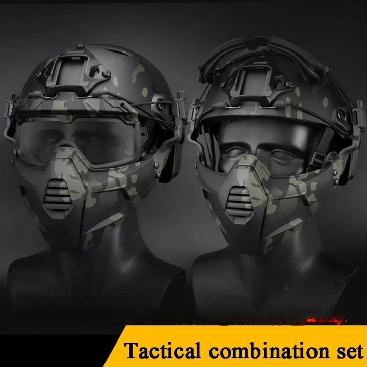 Premium Tactical FAST Helmet Half Face Mask with Flip Goggles – Hunting, Airsoft, Paintball Mask, Helmet Accessories for Shooting & Tactical Gear