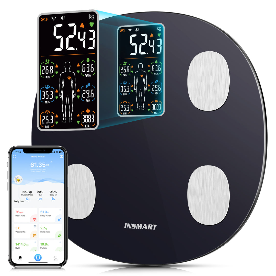 Premium Smart Body Weight Scale – Bluetooth Digital Scale with Large LCD Display, Tracks BMI, Body Fat, Muscle Mass, 