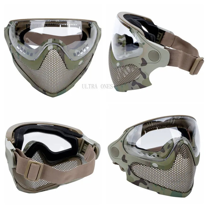 Premium Tactical FAST Helmet Half Face Mask with Flip Goggles – Hunting, Airsoft, Paintball Mask, Helmet Accessories for 